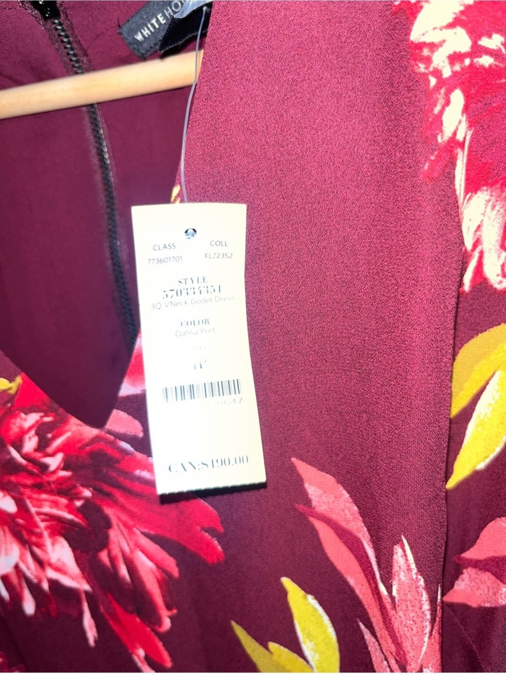 WHBM Dahlia Port Floral Godet Dress 3/4 Sleeve Tie Waist NWT Size 4 - Picture 7 of 7